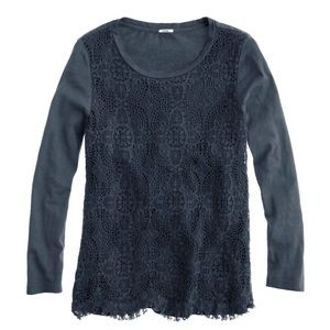 J. Crew Eyelet Lace Front 3/4 Sleeve Tee